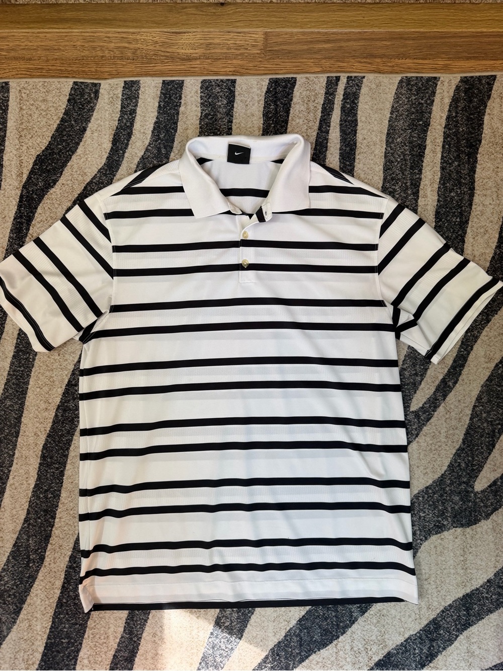 Mens Nike Golf Polo Whit Black Stripe Xl Euc